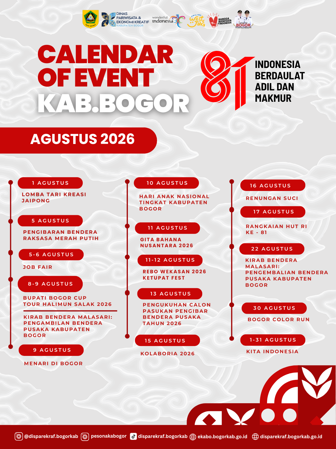 Calendar of Events Agustus 2026 Disparekraf Kabupaten Bogor